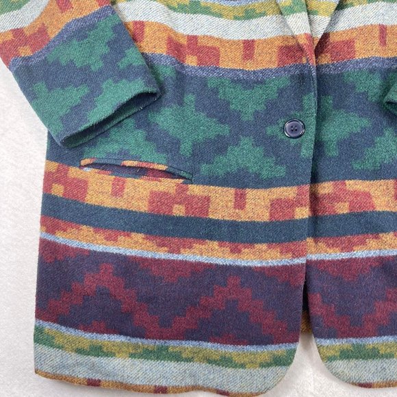 Vintage KATE BROOKE Womens 18 Wool Aztec Southwest Blanket 80s Pockets Blazer - Picture 5 of 12
